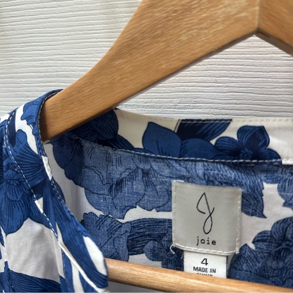 NWT Joie Blue White Floral puff sleeve flare Dress 4 short sleeve - Picture 2 of 9